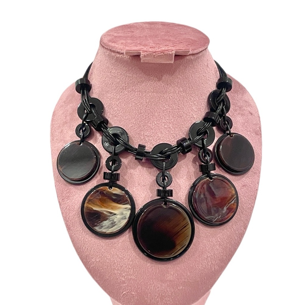 AMRITA SINGH Bond Street Bib Necklace  Resin Disk NKC 5406 Brown Black Gold-Tone